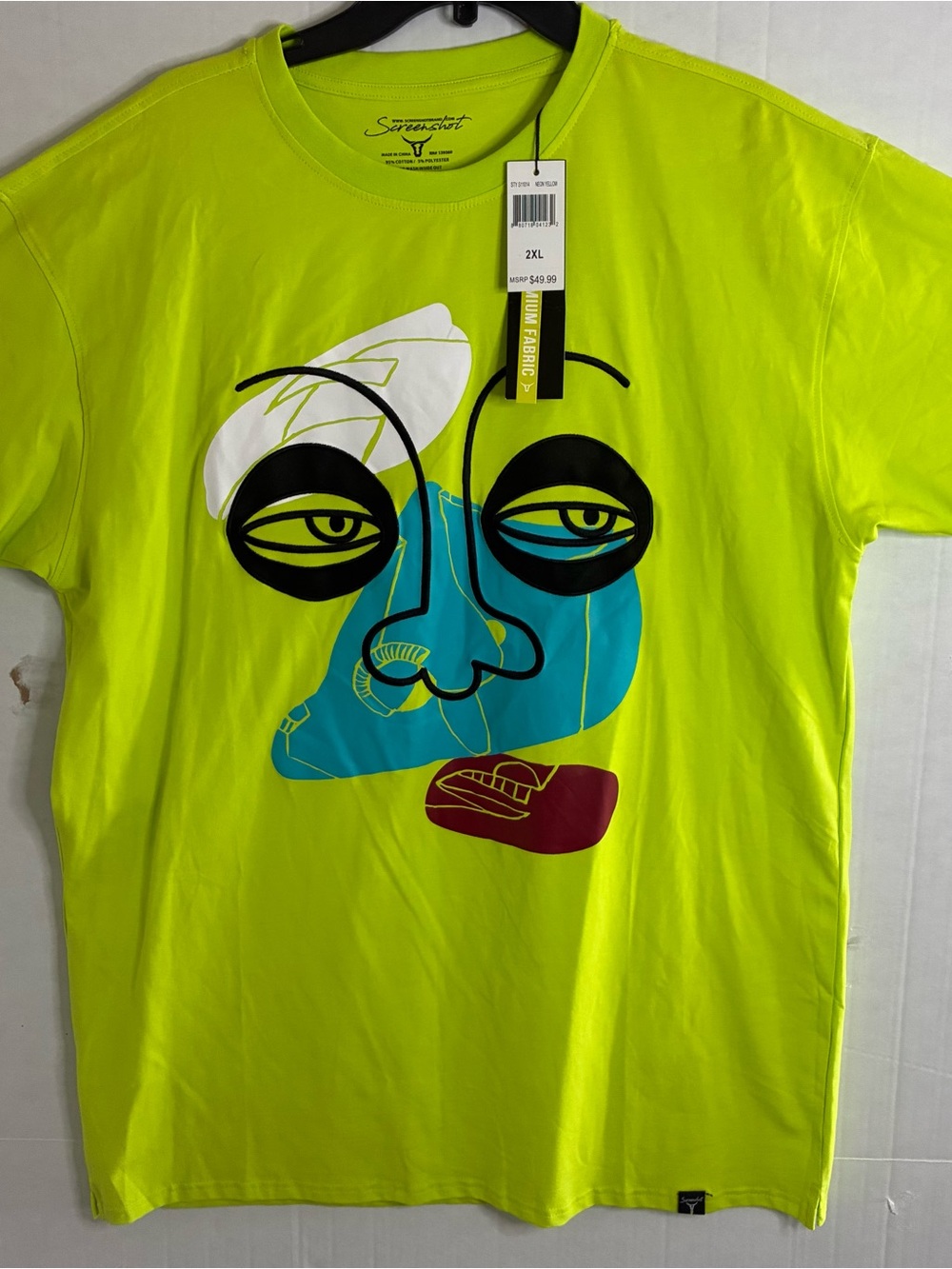 Screenshot Code Neon Lime Short-Sleeve Graphic Tee with Multi-Color Face Print
